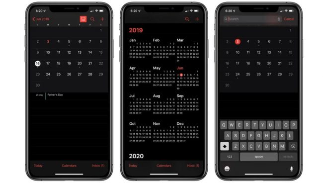 ios 13 深色模式 日历 e1559610083200 - 苹果推出iOS 13新增深色模式 全面“黑化”